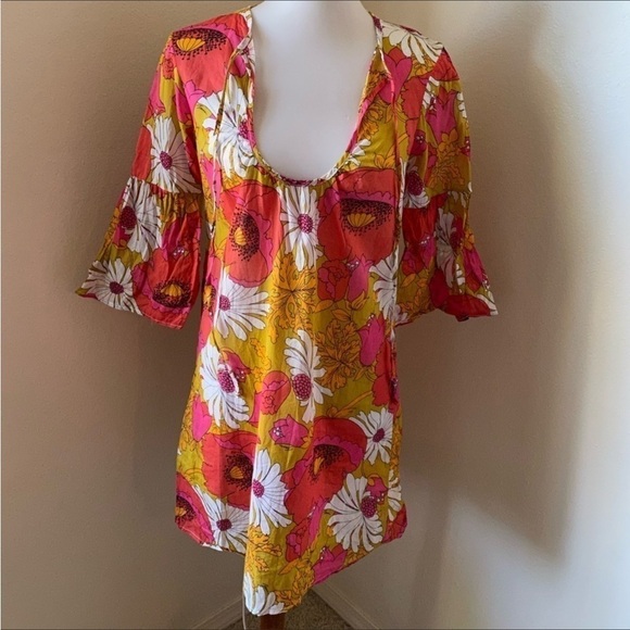 Trina Turk Women’s Red and Orange Floral Swimsuit Cover Up Tunic Size Small - Picture 1 of 7